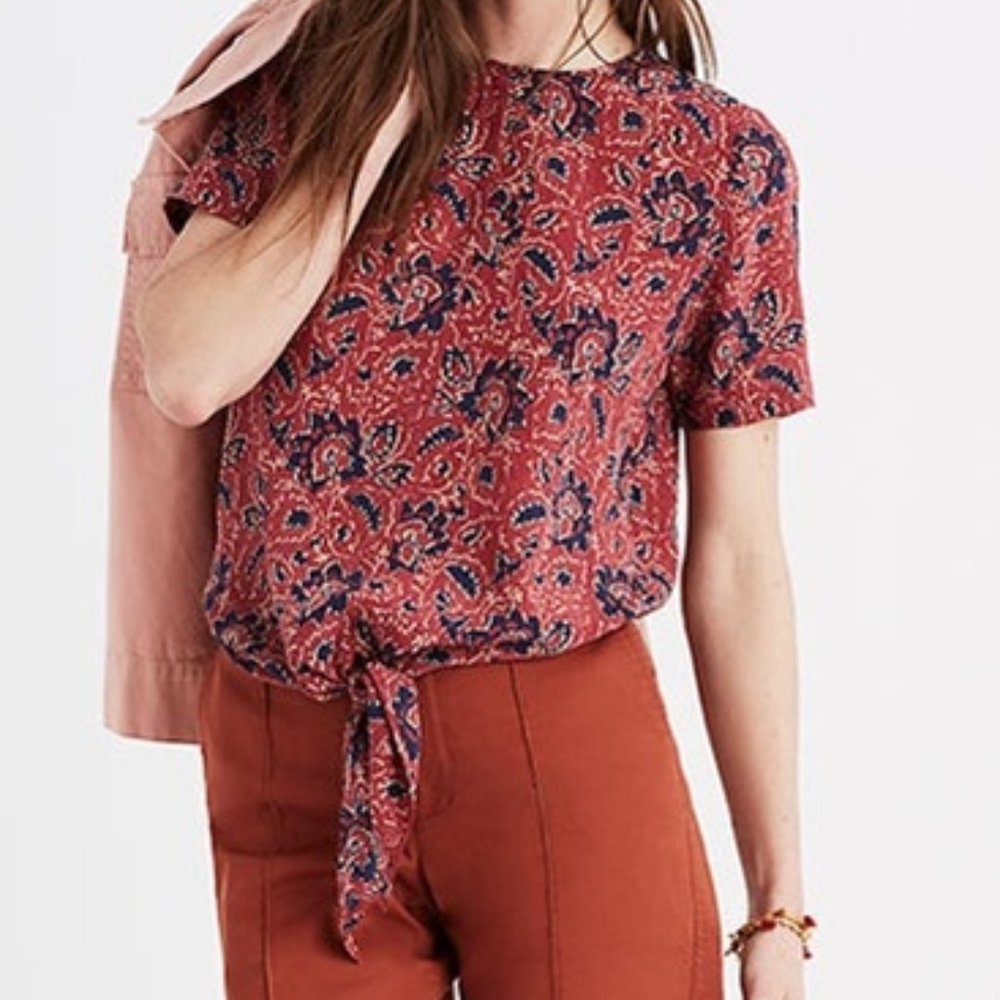 Madewell 100% Silk Tie Front Blouse